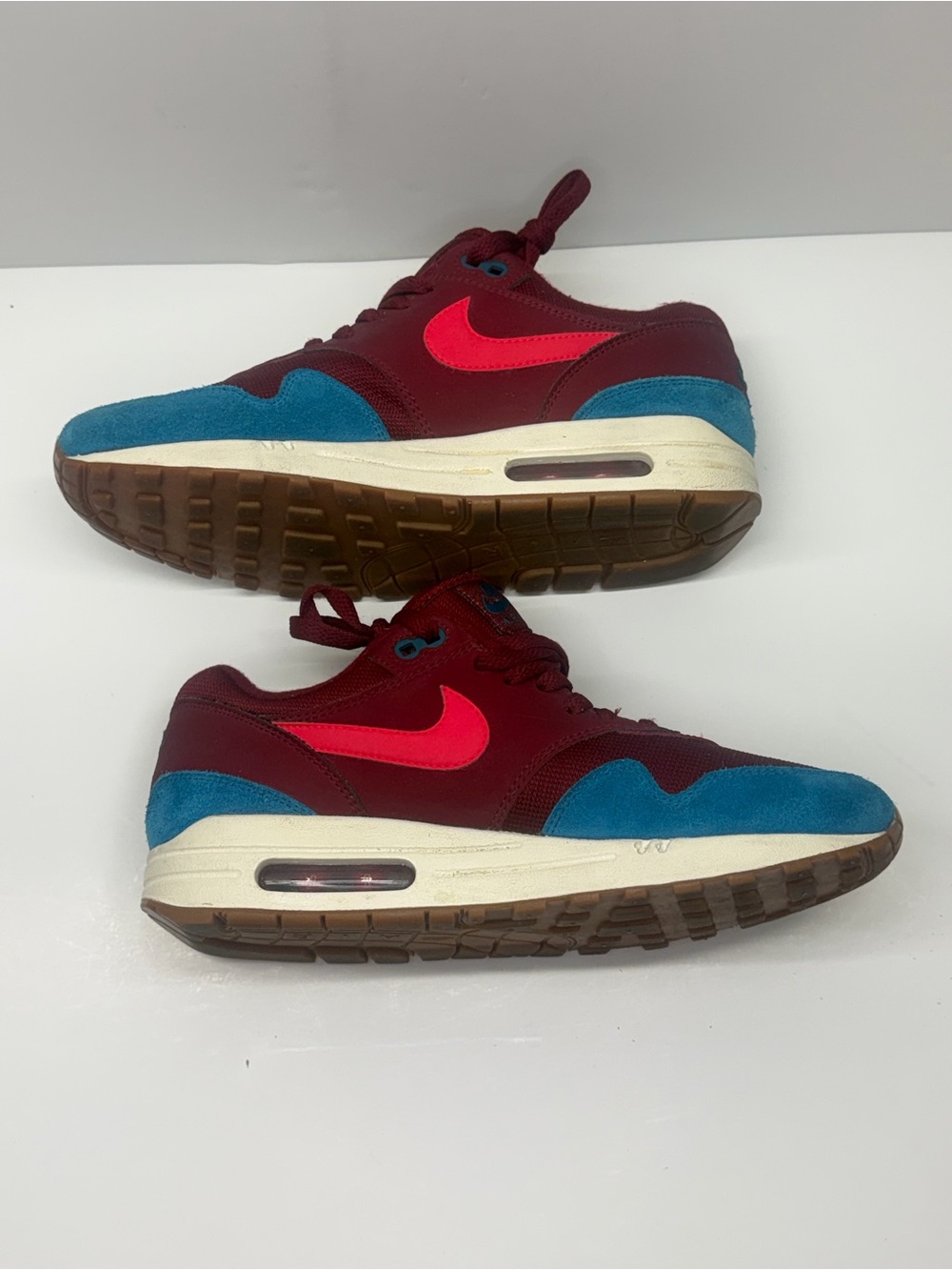 Nike Air Max 1 Burgundy Teal AH8145-601 Colorblock Low Top Men's Sneakers
